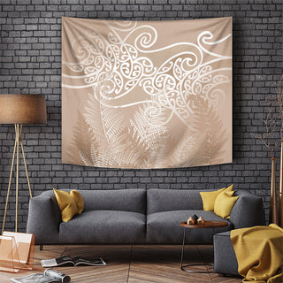 Aotearoa Maori Koru Curves Tapestry Silver Ferns - Mocha LT7 - XS / 60 x 138 cm / Beige