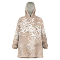 Aotearoa Maori Koru Curves Wearable Blanket Hoodie Silver Ferns - Mocha LT7 One Size Beige - Polynesian Pride