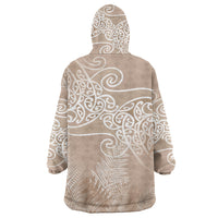 Aotearoa Maori Koru Curves Wearable Blanket Hoodie Silver Ferns - Mocha LT7 - Polynesian Pride