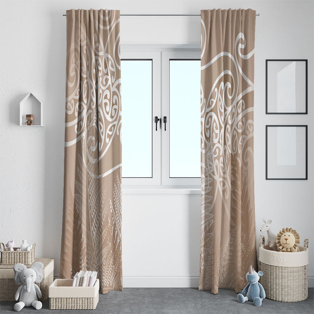 Aotearoa Maori Koru Curves Window Curtain Silver Ferns - Mocha