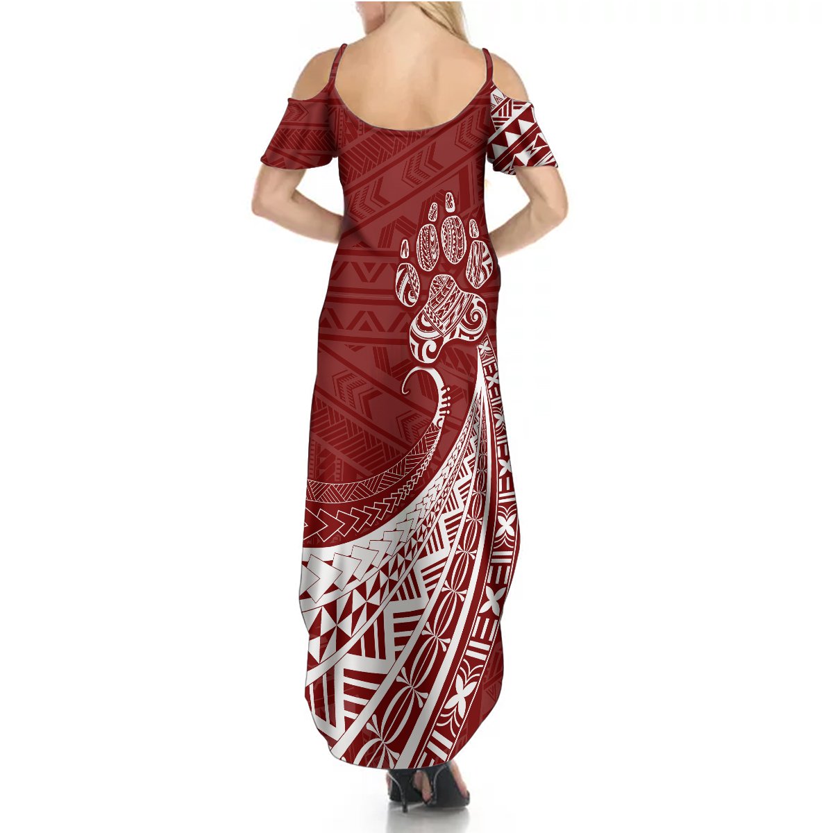 Personalised Polynesian Pacific Bulldog Summer Maxi Dress With Red Hawaii Tribal Tattoo Patterns LT7 - Polynesian Pride