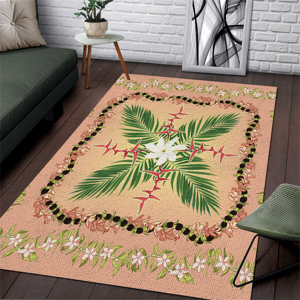 Hawaii Quilt Inspired Collection Aloha Flowers Area Rug Maile - Kukui Nut Lei LT7 Coral Pink - Polynesian Pride