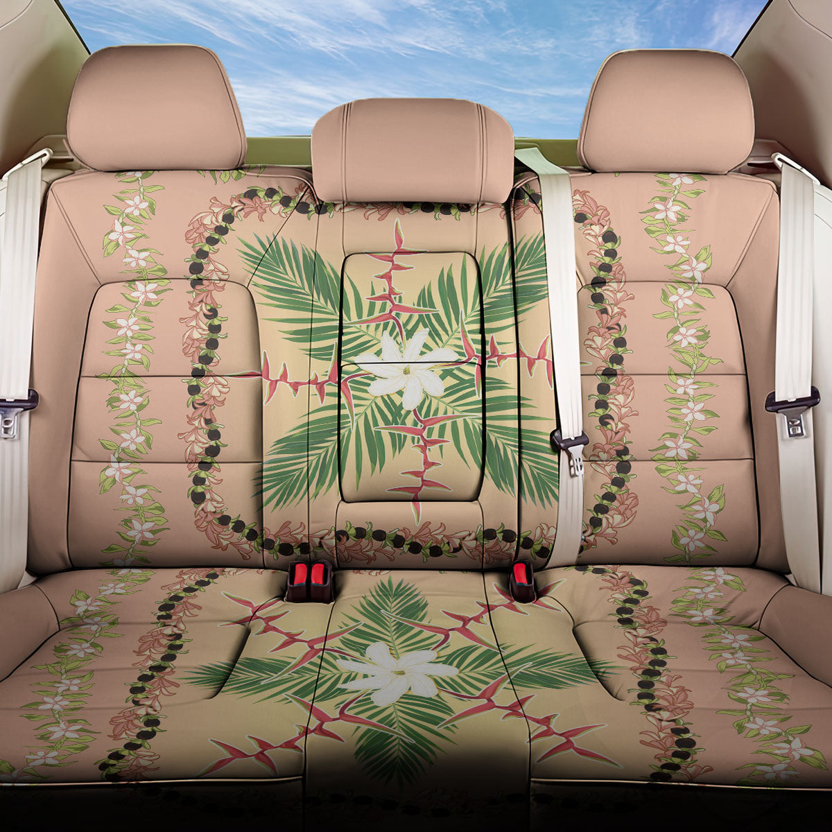 Hawaii Quilt Inspired Collection Aloha Flowers Back Car Seat Cover Maile - Kukui Nut Lei LT7 One Size Coral Pink - Polynesian Pride