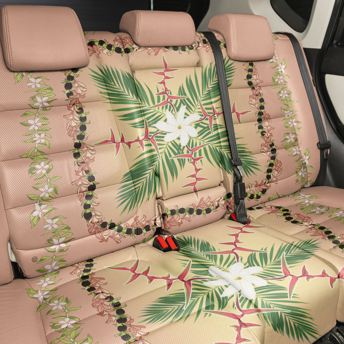 Hawaii Quilt Inspired Collection Aloha Flowers Back Car Seat Cover Maile - Kukui Nut Lei LT7 - Polynesian Pride