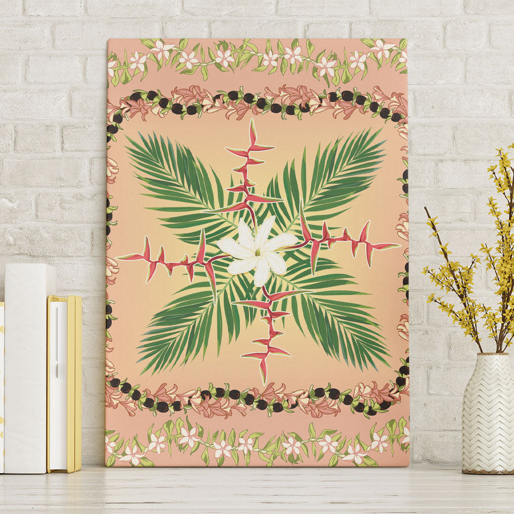 Hawaii Quilt Inspired Collection Aloha Flowers Canvas Wall Art Maile - Kukui Nut Lei LT7 Without Frame Coral Pink - Polynesian Pride