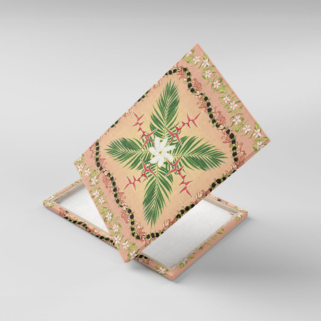 Hawaii Quilt Inspired Collection Aloha Flowers Canvas Wall Art Maile - Kukui Nut Lei LT7 With Frame Coral Pink - Polynesian Pride