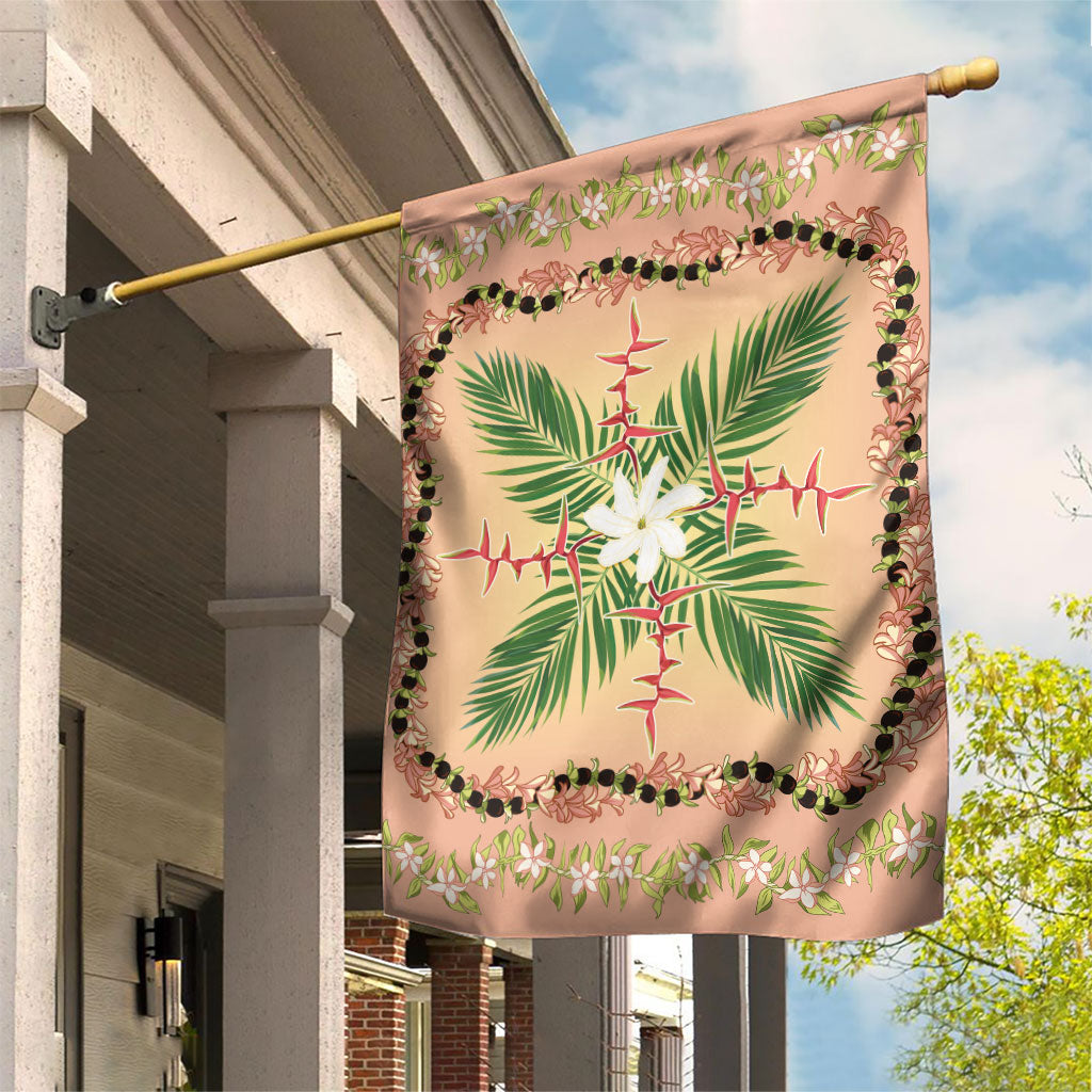 Hawaii Quilt Inspired Collection Aloha Flowers Garden Flag Maile - Kukui Nut Lei LT7 House Flag Coral Pink - Polynesian Pride