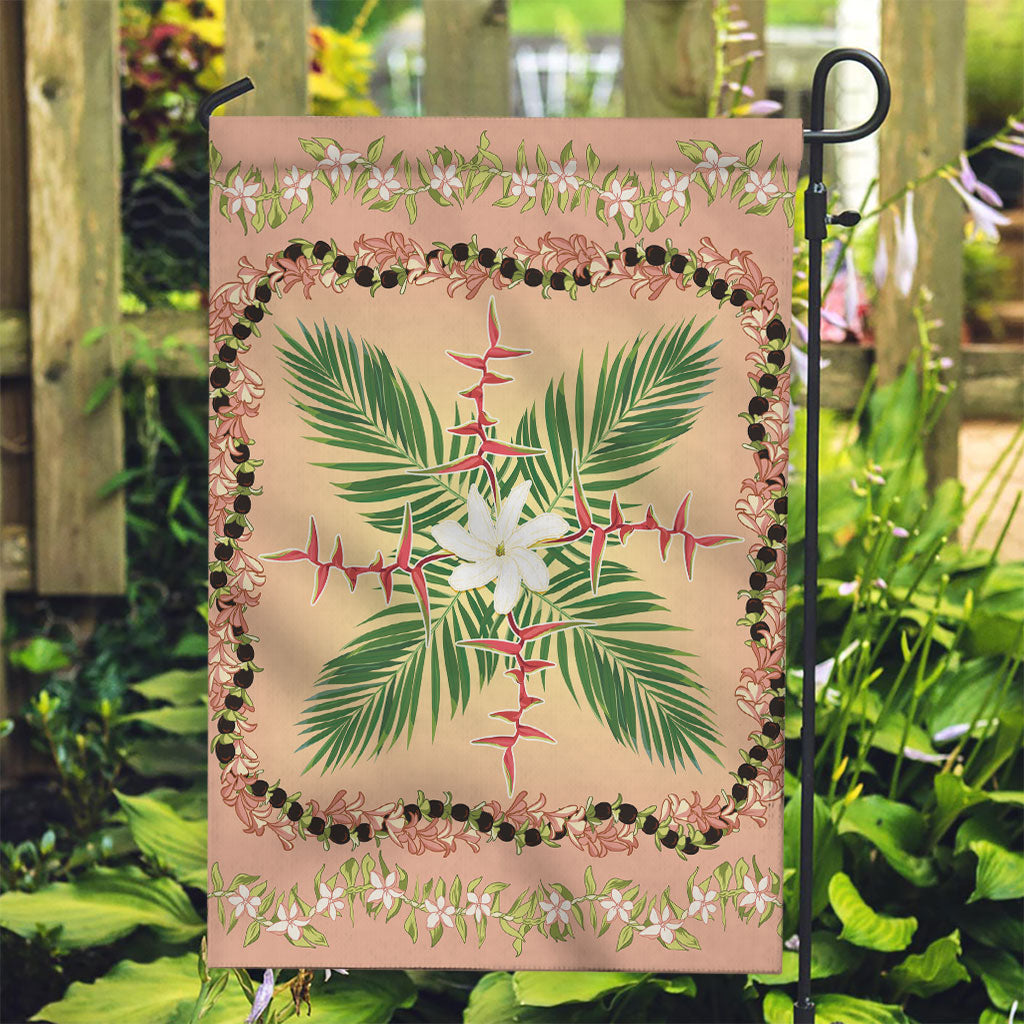 Hawaii Quilt Inspired Collection Aloha Flowers Garden Flag Maile - Kukui Nut Lei LT7 Garden Flag Coral Pink - Polynesian Pride