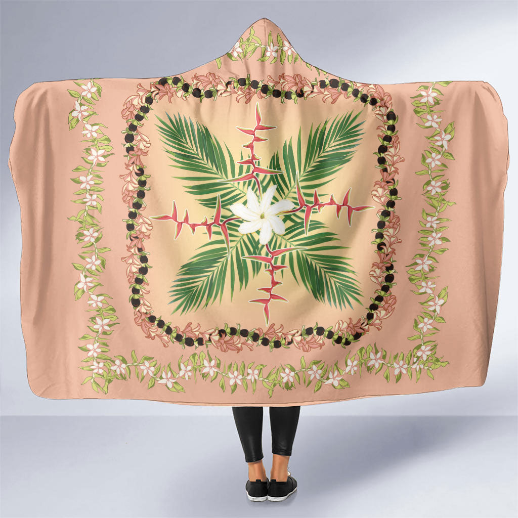 Hawaii Quilt Inspired Collection Aloha Flowers Hooded Blanket Maile - Kukui Nut Lei LT7 One Size Coral Pink - Polynesian Pride