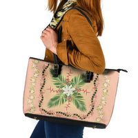 Hawaii Quilt Inspired Collection Aloha Flowers Leather Tote Bag Maile - Kukui Nut Lei LT7 Coral Pink - Polynesian Pride