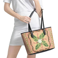 Hawaii Quilt Inspired Collection Aloha Flowers Leather Tote Bag Maile - Kukui Nut Lei LT7 - Polynesian Pride
