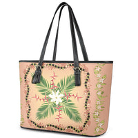 Hawaii Quilt Inspired Collection Aloha Flowers Leather Tote Bag Maile - Kukui Nut Lei LT7 - Polynesian Pride