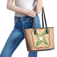 Hawaii Quilt Inspired Collection Aloha Flowers Leather Tote Bag Maile - Kukui Nut Lei LT7 - Polynesian Pride