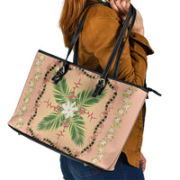Hawaii Quilt Inspired Collection Aloha Flowers Leather Tote Bag Maile - Kukui Nut Lei LT7 - Polynesian Pride