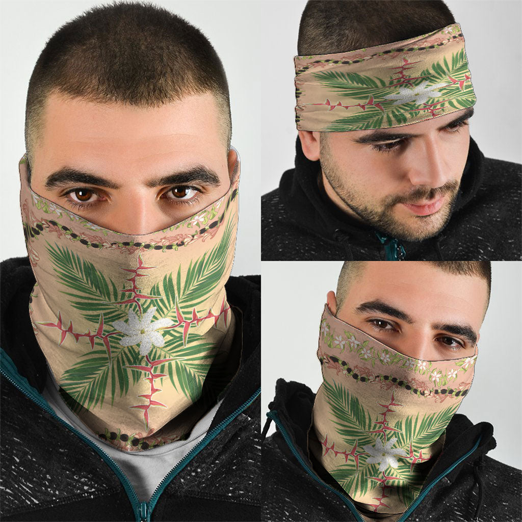 Hawaii Quilt Inspired Collection Aloha Flowers Neck Gaiter Maile - Kukui Nut Lei LT7 - Polynesian Pride