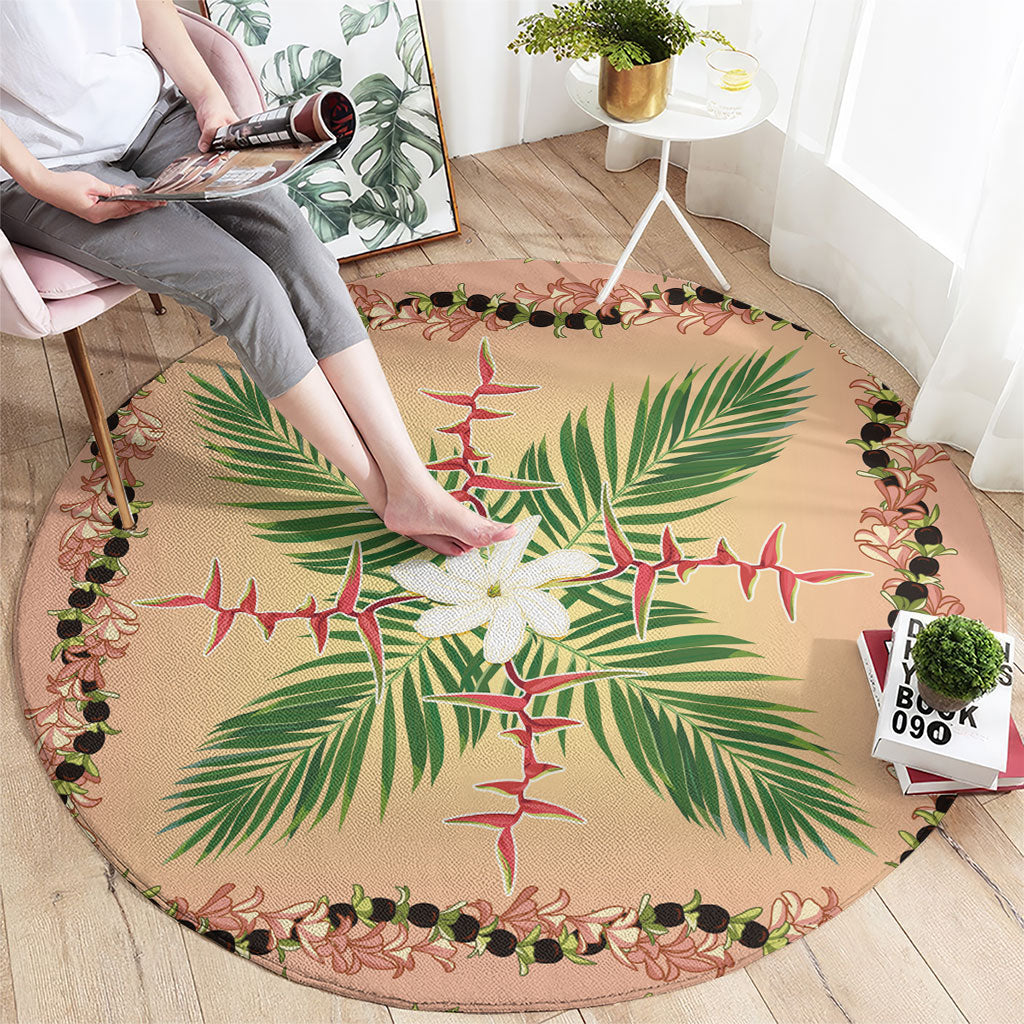 Hawaii Quilt Inspired Collection Aloha Flowers Round Carpet Maile - Kukui Nut Lei LT7 - Polynesian Pride