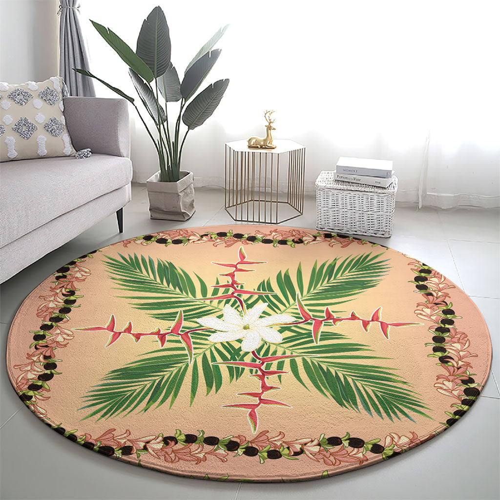 Hawaii Quilt Inspired Collection Aloha Flowers Round Carpet Maile - Kukui Nut Lei LT7 - Polynesian Pride