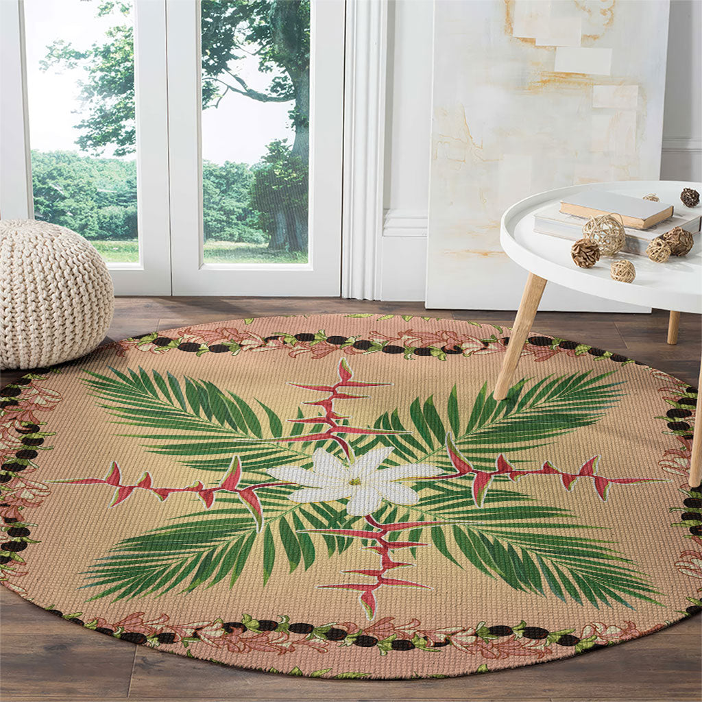 Hawaii Quilt Inspired Collection Aloha Flowers Round Carpet Maile - Kukui Nut Lei LT7 - Polynesian Pride