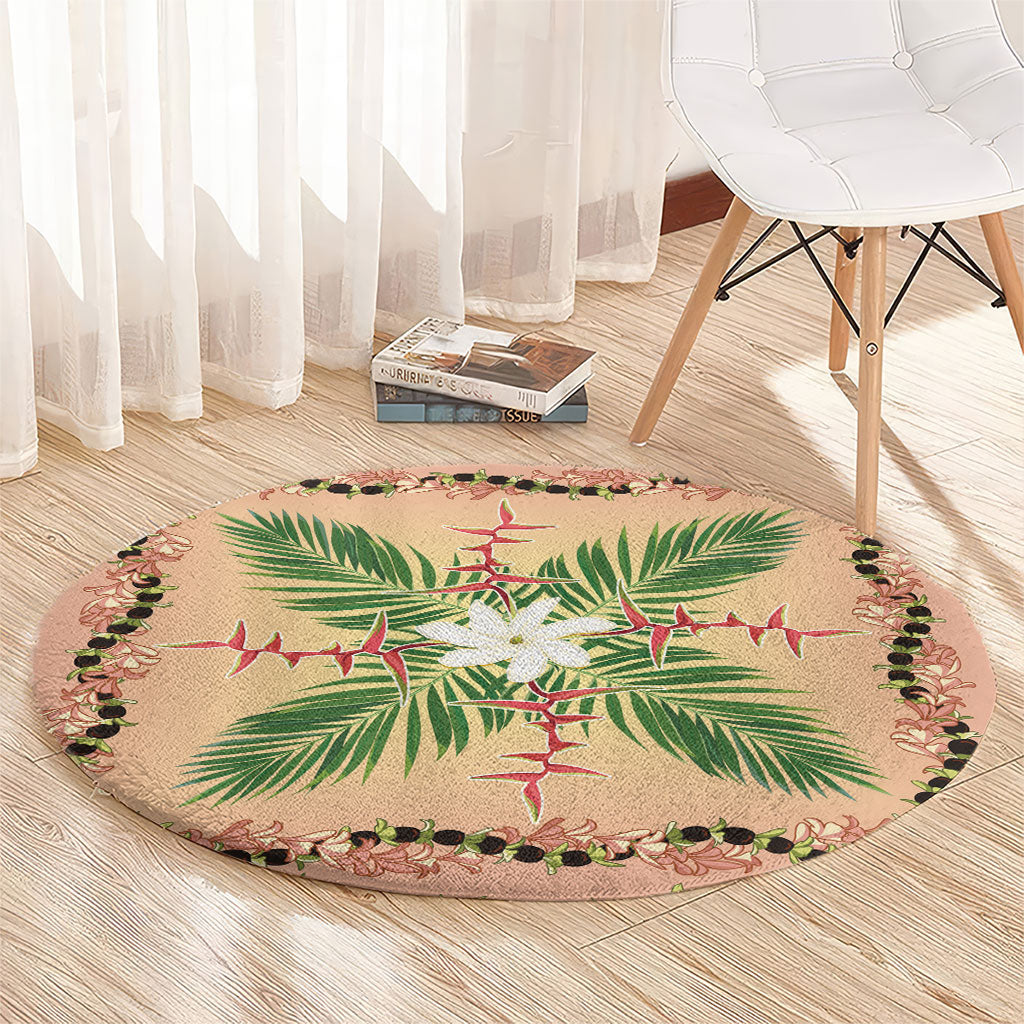 Hawaii Quilt Inspired Collection Aloha Flowers Round Carpet Maile - Kukui Nut Lei LT7 - Polynesian Pride