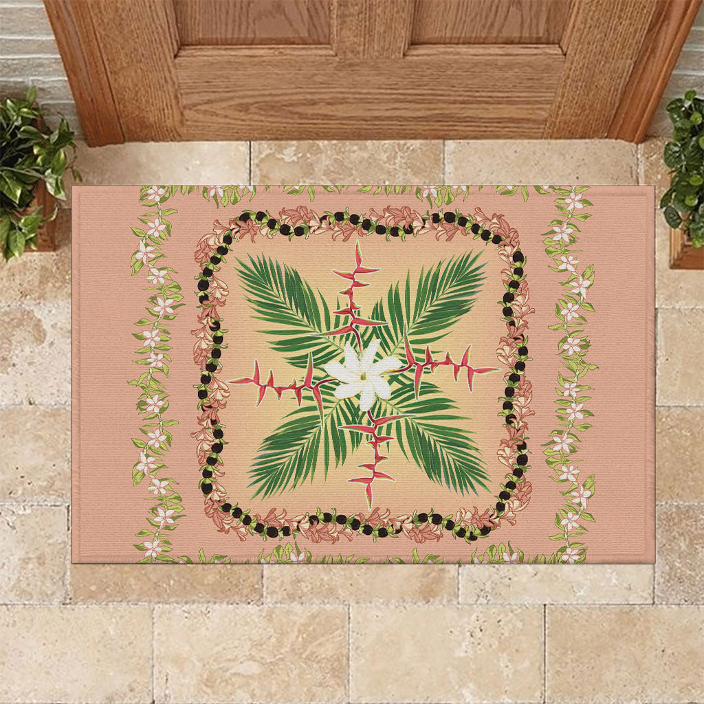 Hawaii Quilt Inspired Collection Aloha Flowers Rubber Doormat Maile - Kukui Nut Lei LT7 Coral Pink - Polynesian Pride