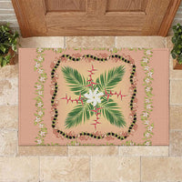 Hawaii Quilt Inspired Collection Aloha Flowers Rubber Doormat Maile - Kukui Nut Lei LT7 Coral Pink - Polynesian Pride