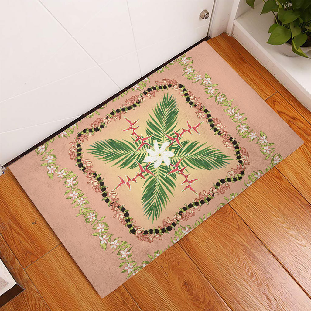 Hawaii Quilt Inspired Collection Aloha Flowers Rubber Doormat Maile - Kukui Nut Lei LT7 - Polynesian Pride
