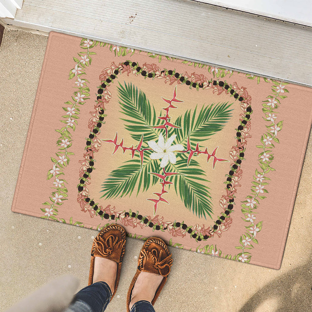 Hawaii Quilt Inspired Collection Aloha Flowers Rubber Doormat Maile - Kukui Nut Lei LT7 - Polynesian Pride