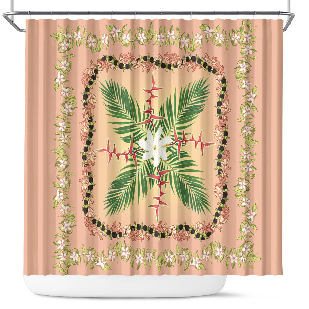 Hawaii Quilt Inspired Collection Aloha Flowers Shower Curtain Maile - Kukui Nut Lei LT7 Coral Pink - Polynesian Pride