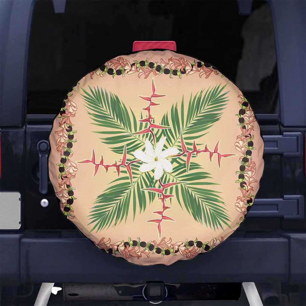 Hawaii Quilt Inspired Collection Aloha Flowers Spare Tire Cover Maile - Kukui Nut Lei LT7 No hole Coral Pink - Polynesian Pride