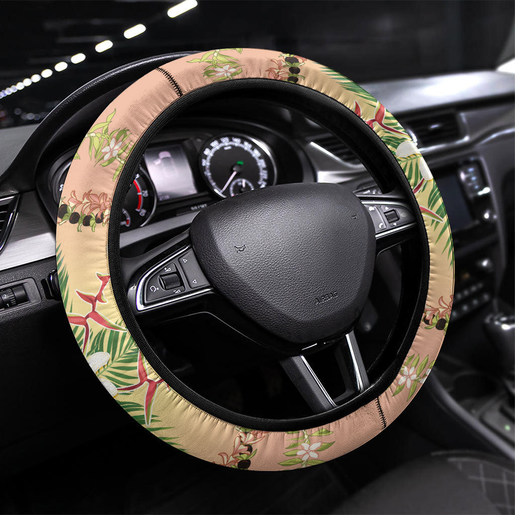 Hawaii Quilt Inspired Collection Aloha Flowers Steering Wheel Cover Maile - Kukui Nut Lei LT7 Universal Fit Coral Pink - Polynesian Pride