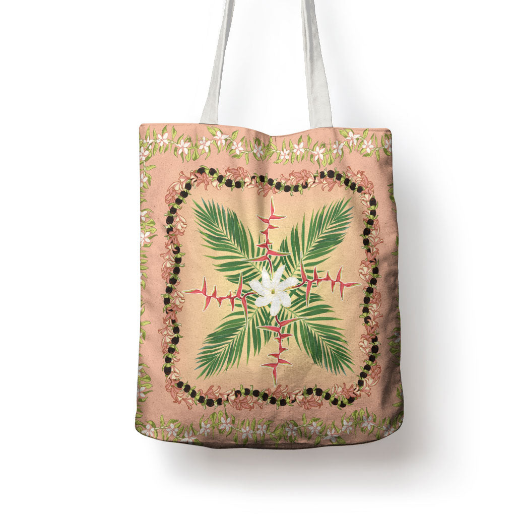 Hawaii Quilt Inspired Collection Aloha Flowers Tote Bag Maile - Kukui Nut Lei LT7 - Polynesian Pride