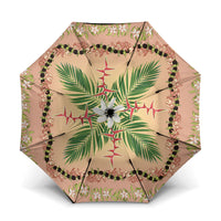 Hawaii Quilt Inspired Collection Aloha Flowers Umbrella Maile - Kukui Nut Lei LT7 One Size Folded 11.42 inch Opened Diameter 37.4 inch Coral Pink - Polynesian Pride