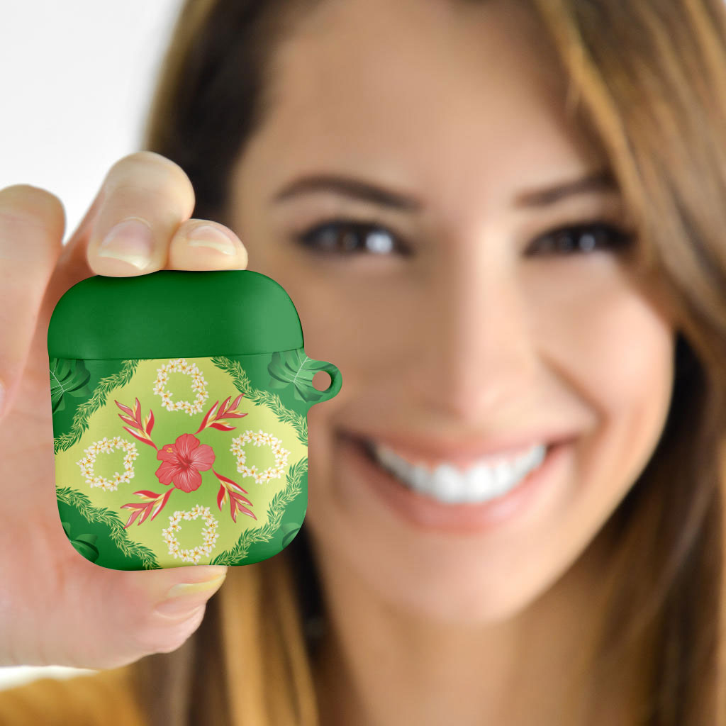 Hawaii Quilt Inspired Collection Aloha Flowers AirPods Case Plumeria - Ti Leaf Lei LT7 - Polynesian Pride