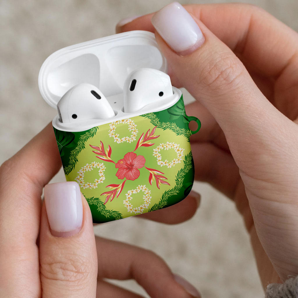 Hawaii Quilt Inspired Collection Aloha Flowers AirPods Case Plumeria - Ti Leaf Lei LT7 - Polynesian Pride