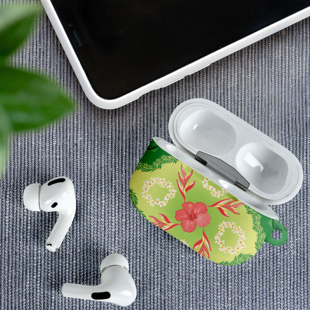 Hawaii Quilt Inspired Collection Aloha Flowers AirPods Case Plumeria - Ti Leaf Lei LT7 - Polynesian Pride