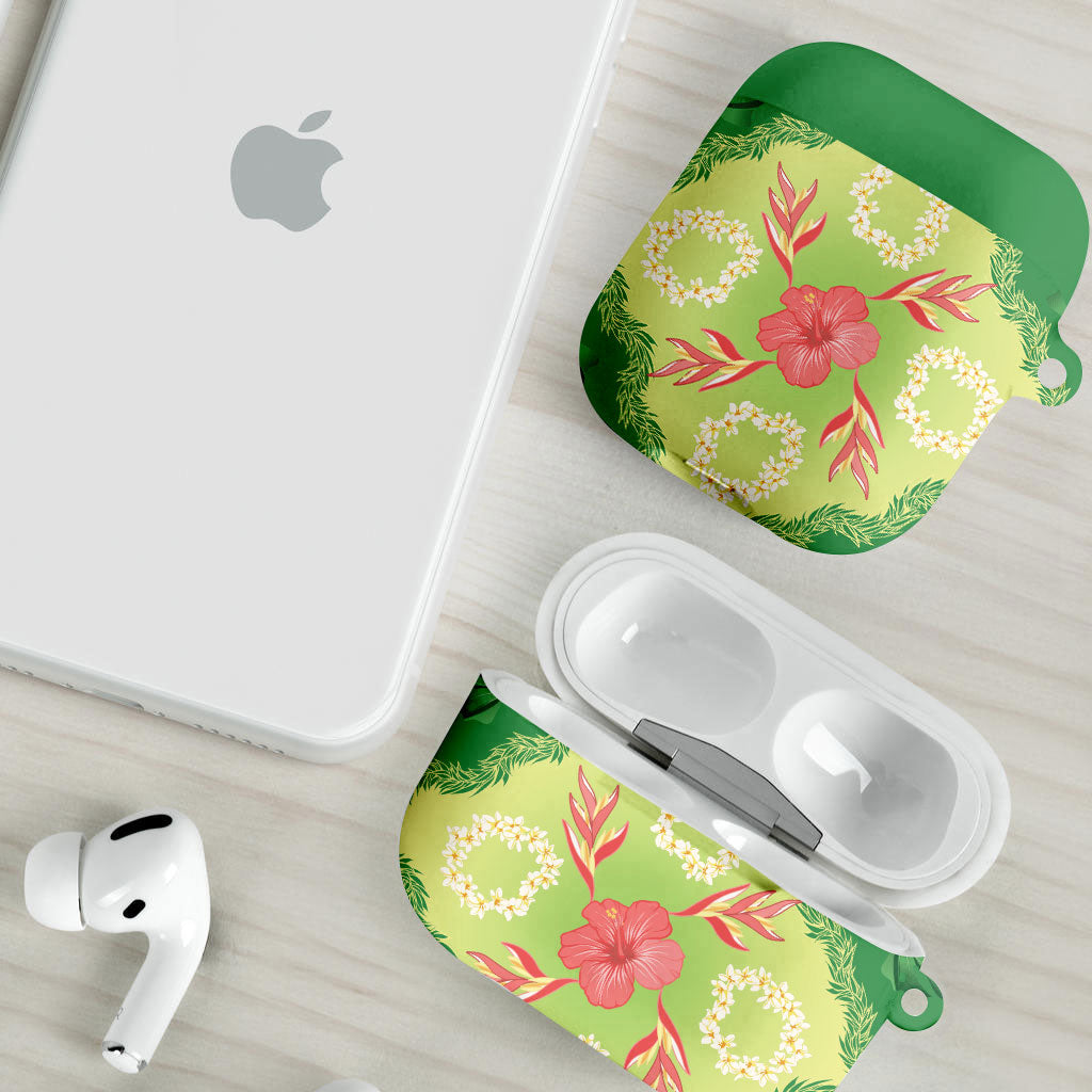 Hawaii Quilt Inspired Collection Aloha Flowers AirPods Case Plumeria - Ti Leaf Lei LT7 - Polynesian Pride