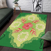 Hawaii Quilt Inspired Collection Aloha Flowers Area Rug Plumeria - Ti Leaf Lei LT7 Green - Polynesian Pride