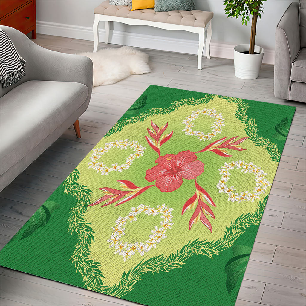 Hawaii Quilt Inspired Collection Aloha Flowers Area Rug Plumeria - Ti Leaf Lei LT7 - Polynesian Pride