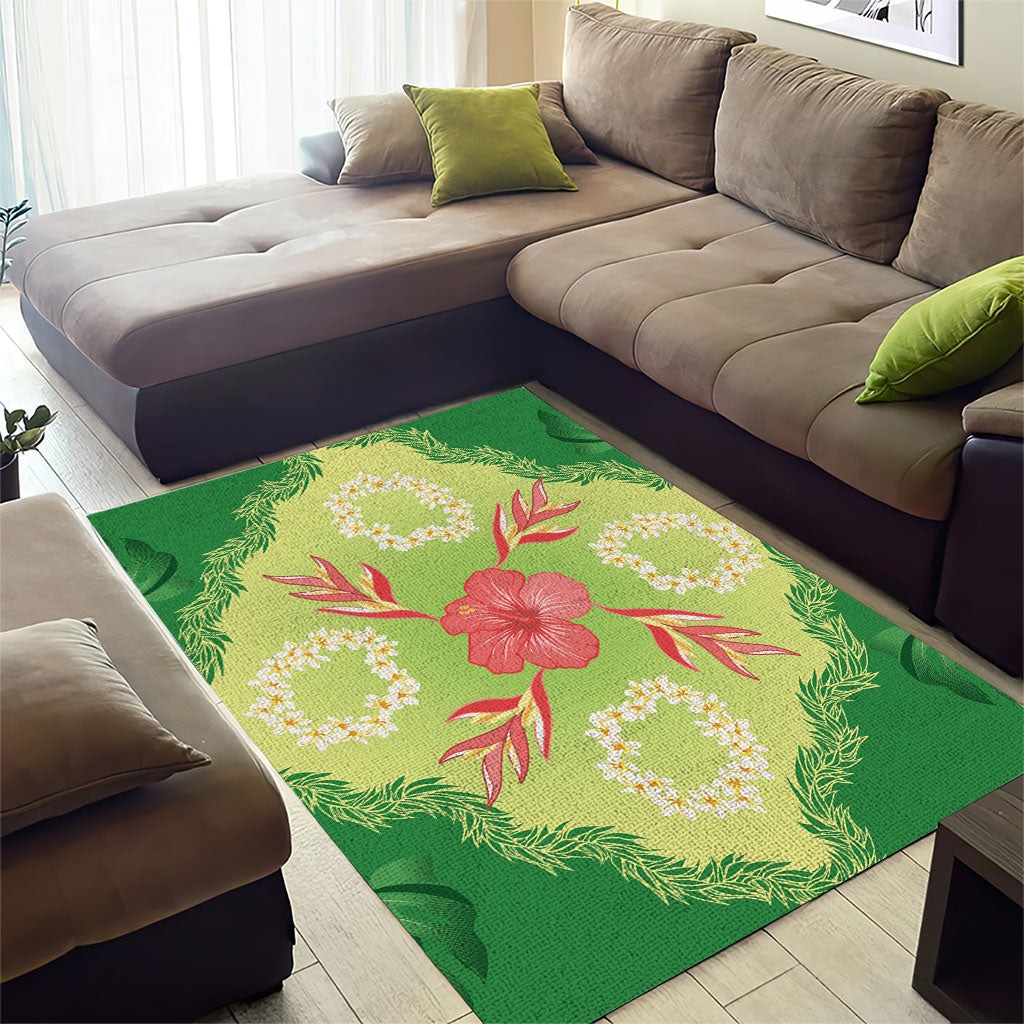 Hawaii Quilt Inspired Collection Aloha Flowers Area Rug Plumeria - Ti Leaf Lei LT7 - Polynesian Pride
