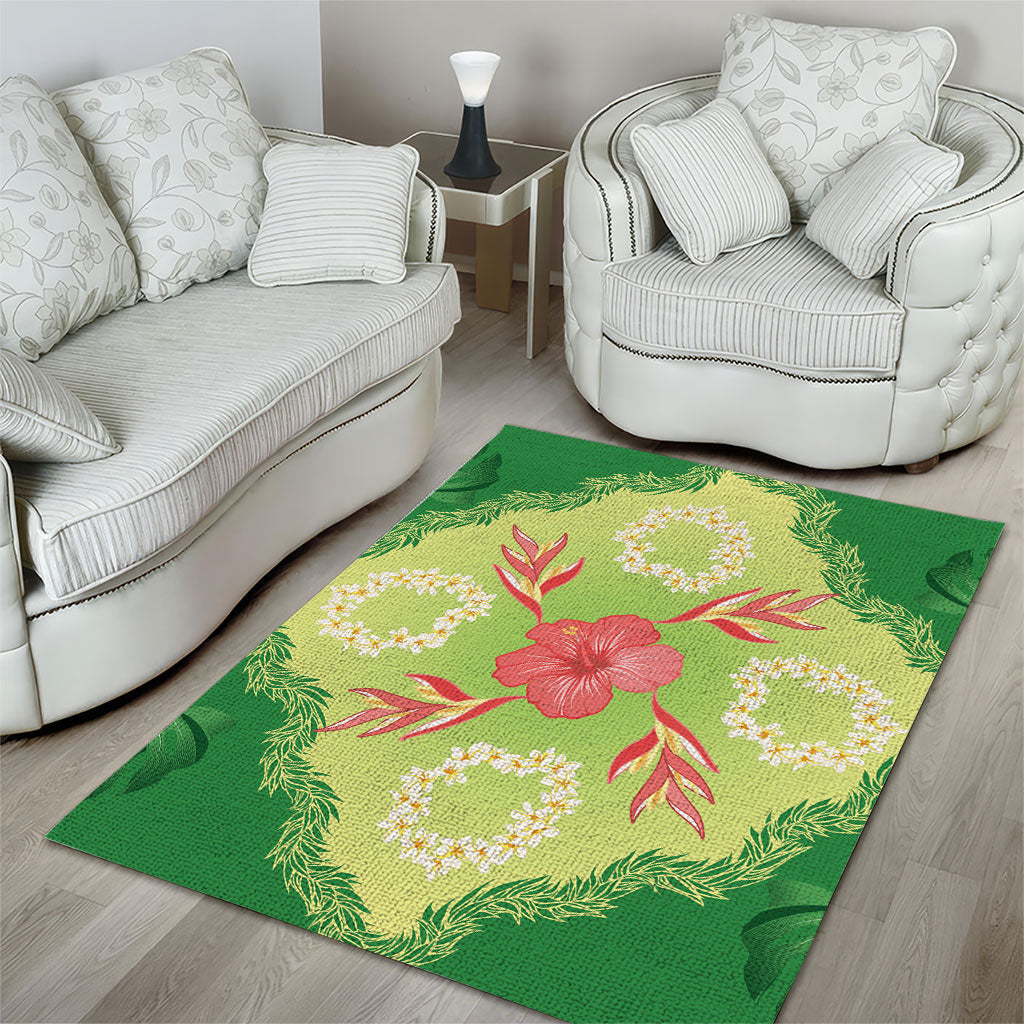 Hawaii Quilt Inspired Collection Aloha Flowers Area Rug Plumeria - Ti Leaf Lei LT7 - Polynesian Pride