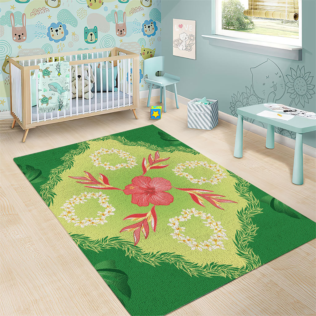 Hawaii Quilt Inspired Collection Aloha Flowers Area Rug Plumeria - Ti Leaf Lei LT7 - Polynesian Pride