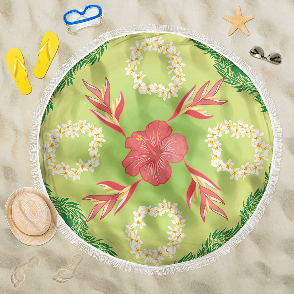 Hawaii Quilt Inspired Collection Aloha Flowers Beach Blanket Plumeria - Ti Leaf Lei LT7 One Size 150cm Green - Polynesian Pride