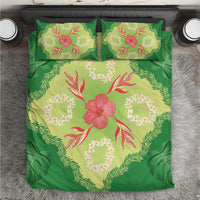 Hawaii Quilt Inspired Collection Aloha Flowers Bedding Set Plumeria - Ti Leaf Lei LT7 Green - Polynesian Pride