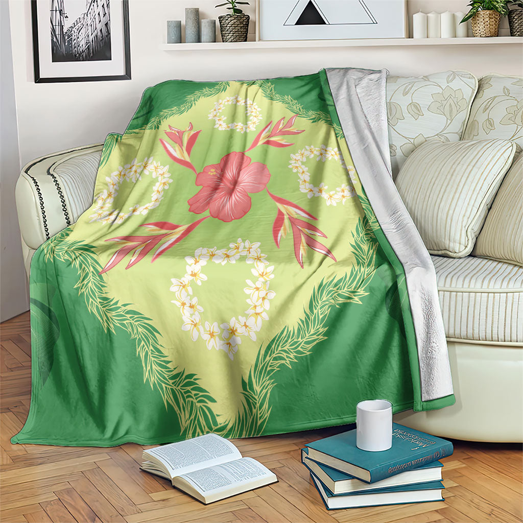 Hawaii Quilt Inspired Collection Aloha Flowers Blanket Plumeria - Ti Leaf Lei LT7 Green - Polynesian Pride