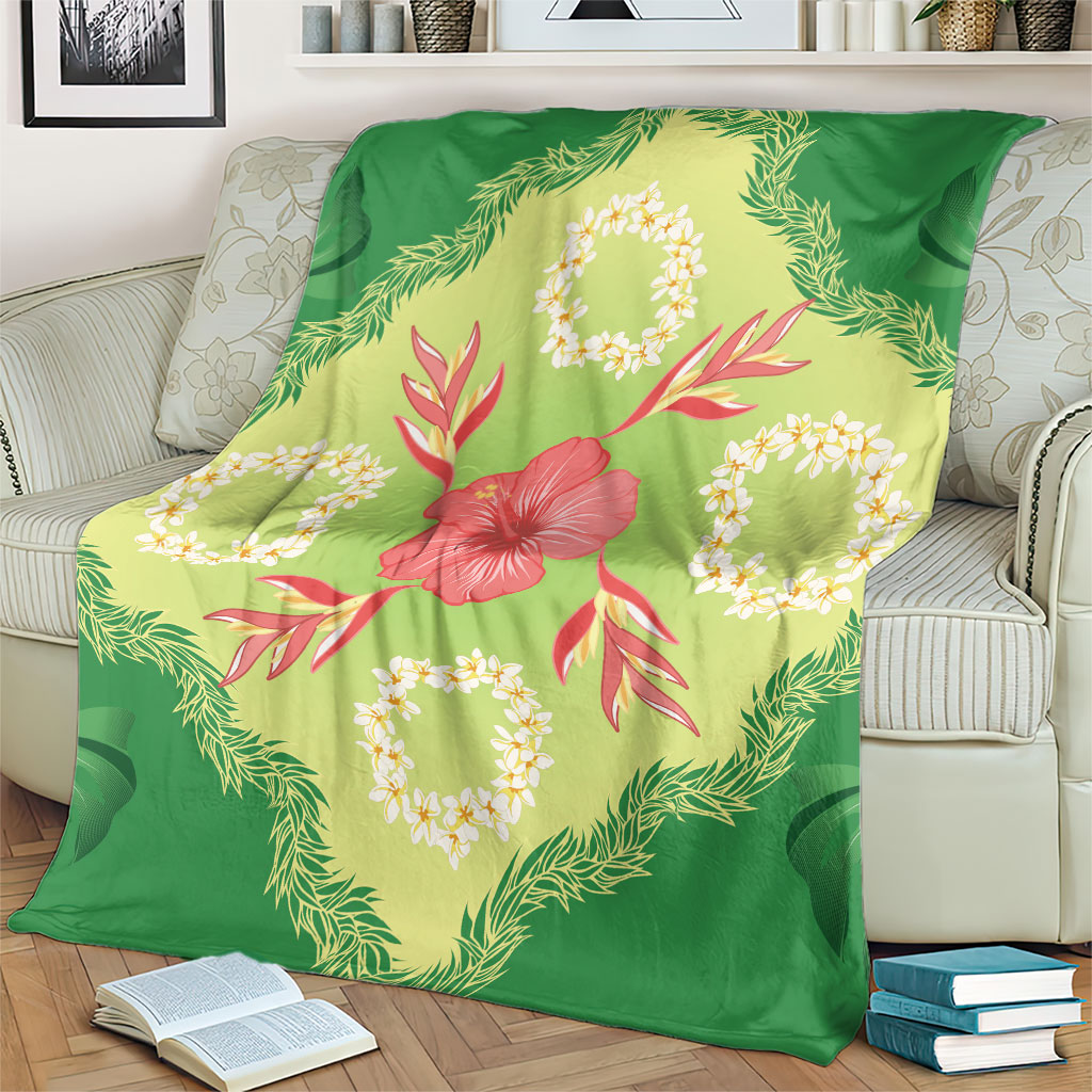 Hawaii Quilt Inspired Collection Aloha Flowers Blanket Plumeria - Ti Leaf Lei LT7 - Polynesian Pride