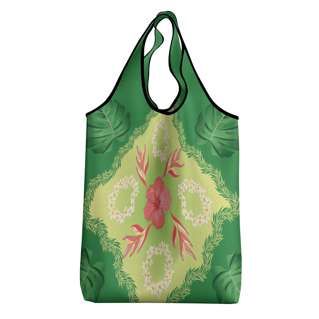 Hawaii Quilt Inspired Collection Aloha Flowers Grocery Bag Plumeria - Ti Leaf Lei LT7 - Polynesian Pride
