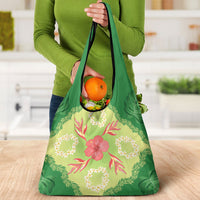 Hawaii Quilt Inspired Collection Aloha Flowers Grocery Bag Plumeria - Ti Leaf Lei LT7 - Polynesian Pride