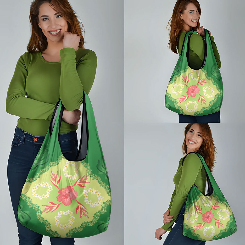 Hawaii Quilt Inspired Collection Aloha Flowers Grocery Bag Plumeria - Ti Leaf Lei LT7 - Polynesian Pride