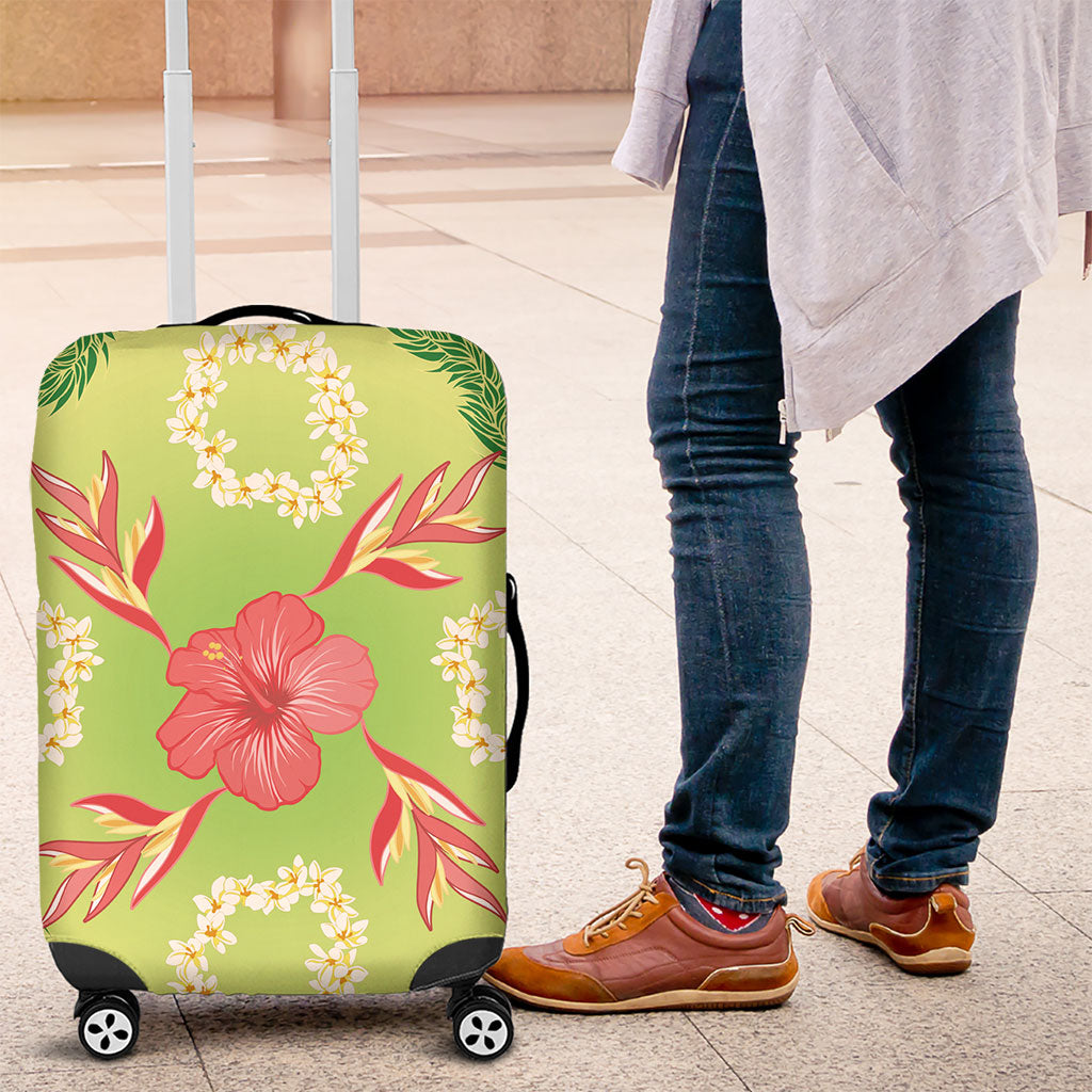 Hawaii Quilt Inspired Collection Aloha Flowers Luggage Cover Plumeria - Ti Leaf Lei LT7 Green - Polynesian Pride