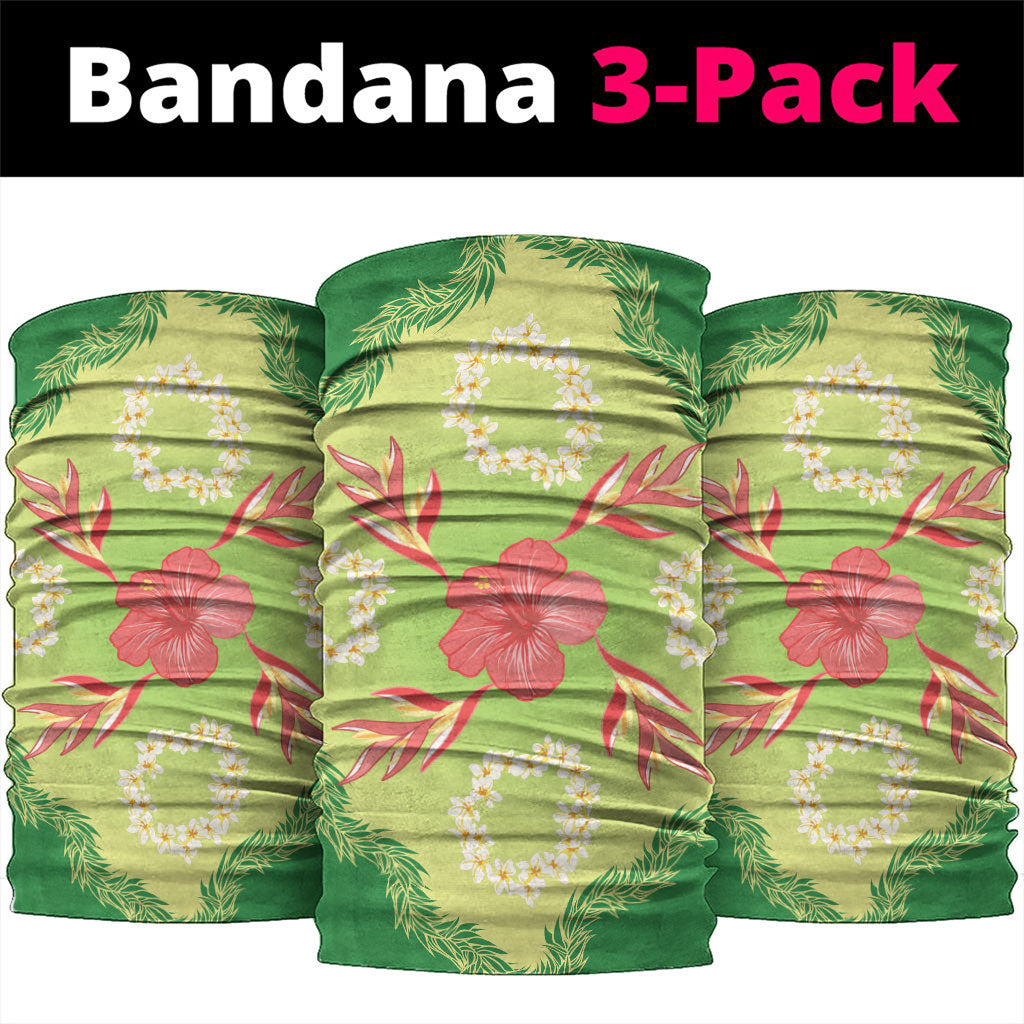 Hawaii Quilt Inspired Collection Aloha Flowers Neck Gaiter Plumeria - Ti Leaf Lei LT7 package One Size: 25*50cm Green - Polynesian Pride